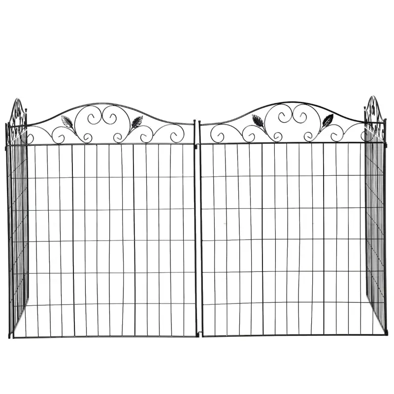 Outsunny Decorative Garden Fencing, 4 Panel Steel Wire Frame Outdoor Barrier, Enhances Backyard Privacy