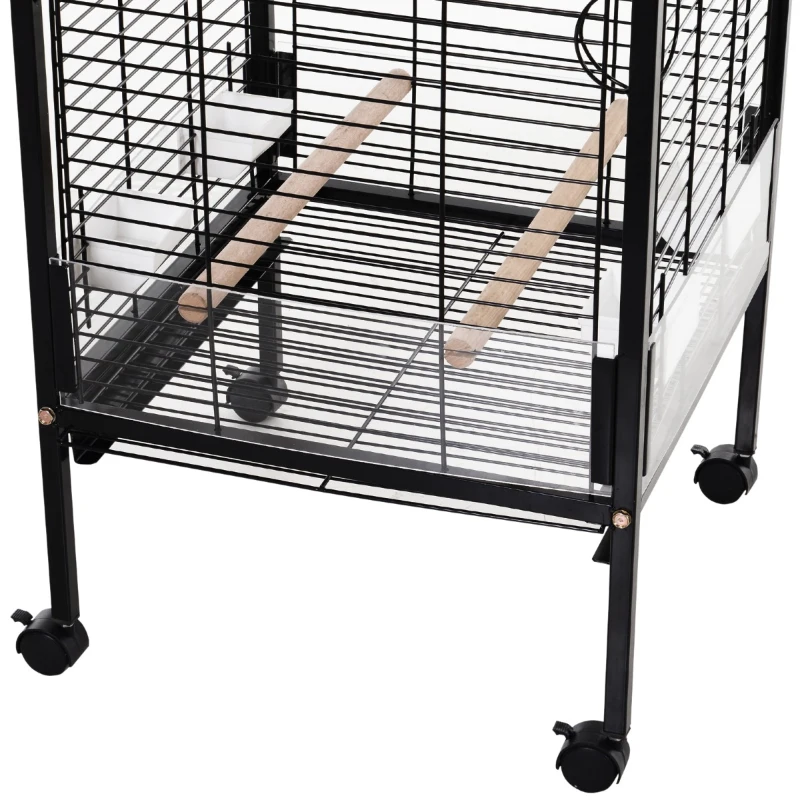 PawHut Metal Bird Parrot Cage With Rolling Standing 5ft w/ perches and bowls Black