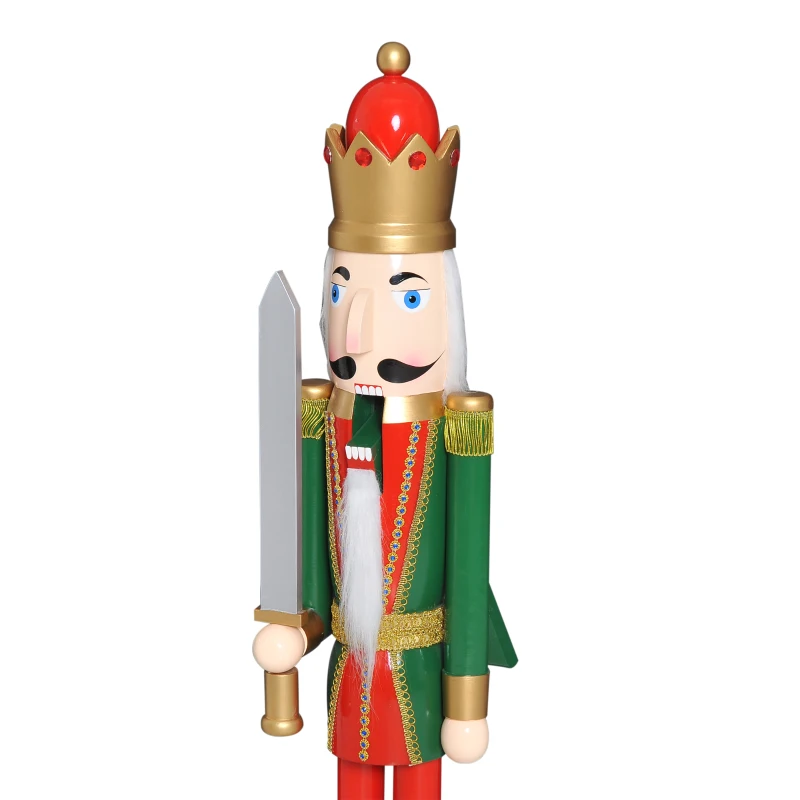 Open Box HOMCOM 42" Wooden Traditional Nutcracker King Figure with Sword - Red and Green