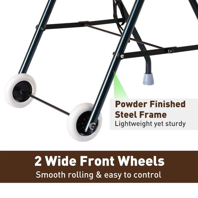 HOMCOM Folding Adjustable Walker Rollator Healthcare Wheeled Mobility Walking Aid with Seat Aluminum Lightweight