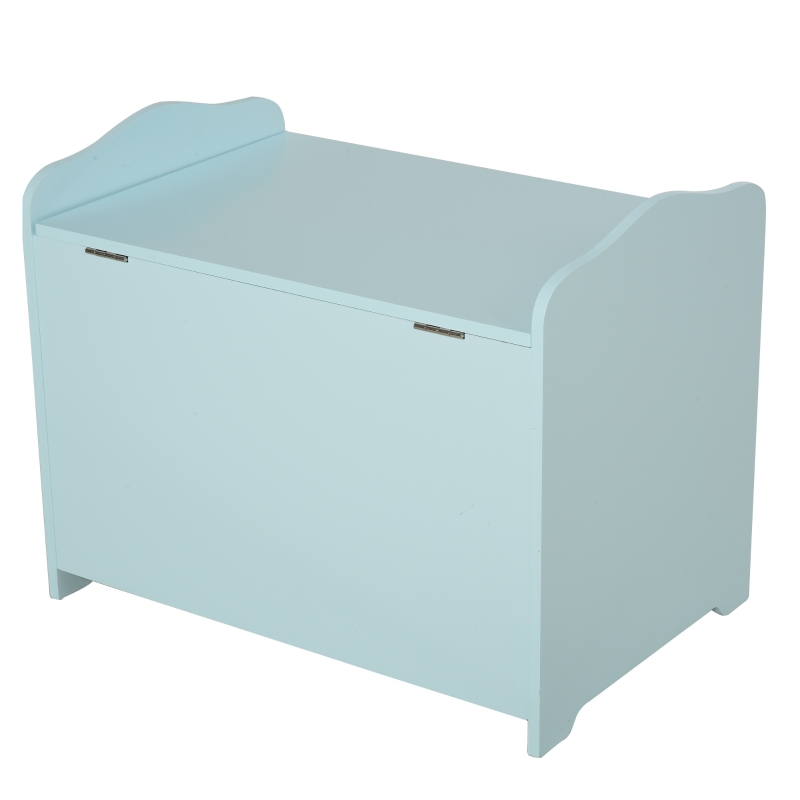 Qaba Kids Toy Chest Wooden Toy Storage Organizer Chest Box with Magnetic Hinge, Large Storage Space, & Groove Handle, Blue