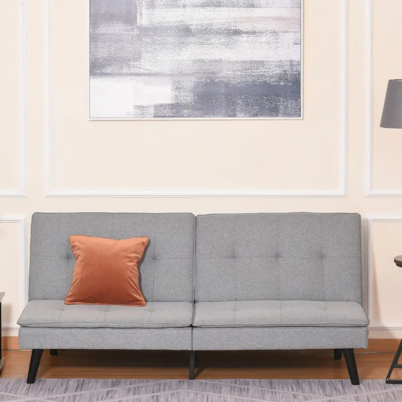 HOMCOM Convertible Lounge Futon Sofa Bed/3 Seater Tufted Fabric Upholstered Sleeper with Adjustable Backrest, Grey