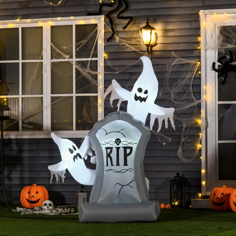 HOMCOM 5.1 ft Inflatable Ghosts with Tombstone, Halloween Outdoor LED Light Yard Display, Waterproof