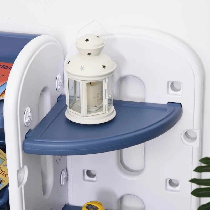 Qaba Kids Toy Storage Organizer with Detaching Sections for Corner Storage, Lightweight Toy Shelf for Kids with Large Capacity, Bin Storage Shelf, Blue
