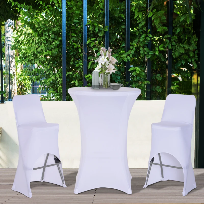 Outsunny 3pcs Garden Bar Table High Chair Set Folding Bistro Chat Set Metal Frame w/ Cover
