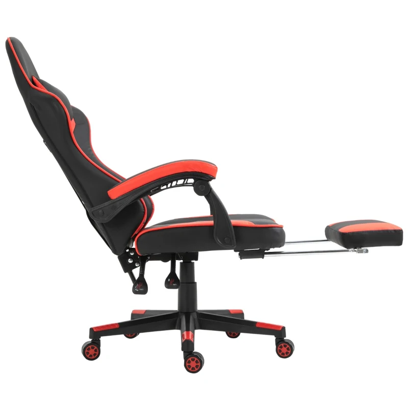 Vinsetto High Back Gaming Chair, PU Leather Racing Style Gamer Computer Chair with Retractable Footrest with Lumbar Support, Pillow and Adjustable Padded Armrests, Red