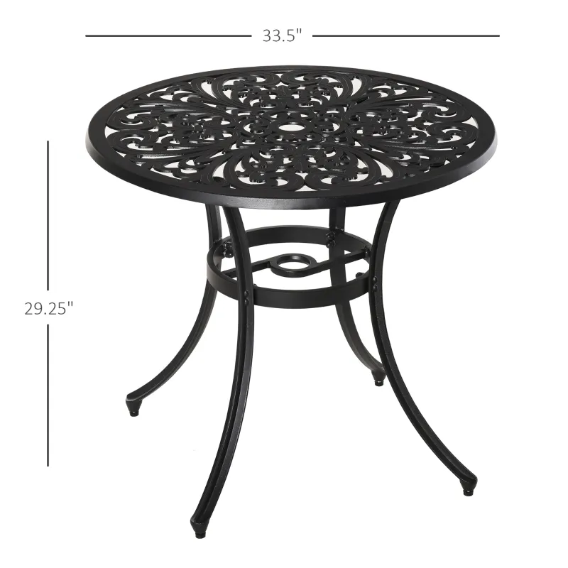 Outsunny Φ34" Outdoor Patio Garden Table with Unique Floral Design, Aluminum Material, & 1.75" Umbrella Hole