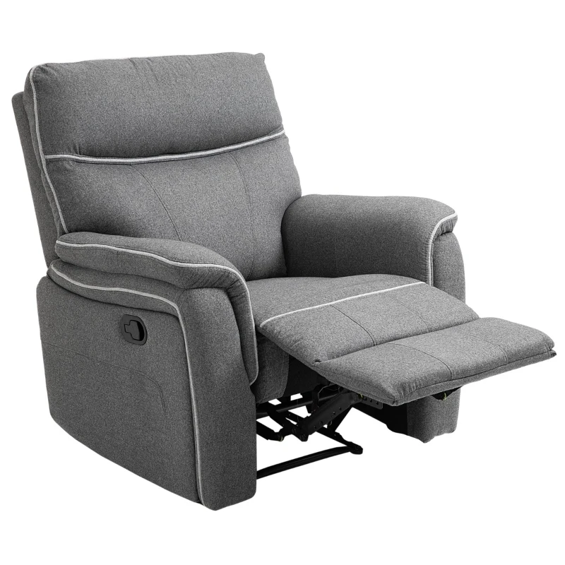 HOMCOM Manual Recliner Armchair with Thick Padded Headrest, Back and Footrest and Adjustable 150 Degree Angle, Grey