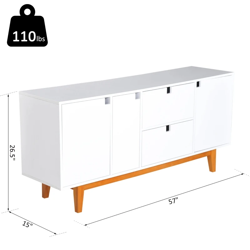 HOMCOM 57” Two Tone Contemporary Sideboard Buffet Table Storage Cabinet - White