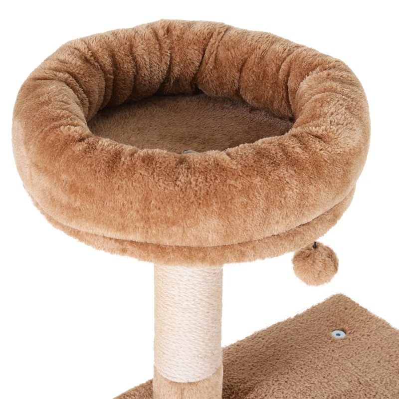 PawHut Cat Tree Tower with Natural Seaweed Scratch Posts Plush Perch  Ladder  Teasing Toy Ball and Fur Brush