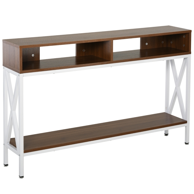HOMCOM Industrial Style Entryway Console Table with Storage Shelving, Adjustable Level Feet, & a Sturdy Build - White