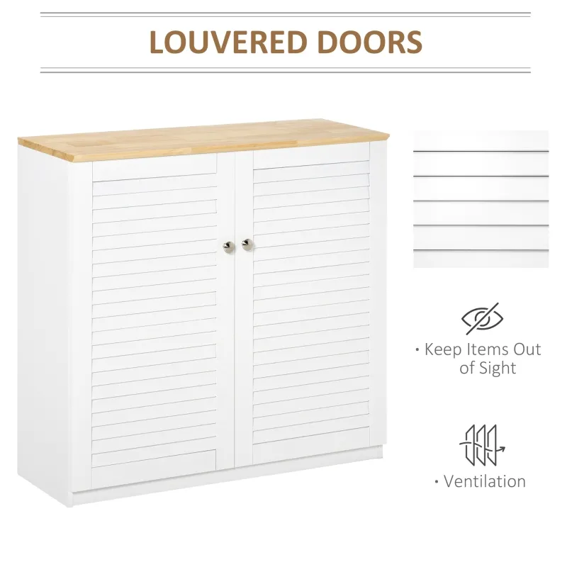 HOMCOM Storage Cabinet Kitchen Sideboard with Louvered Doors, Freestanding Floor Cabinet for Living Room, Hallway, White