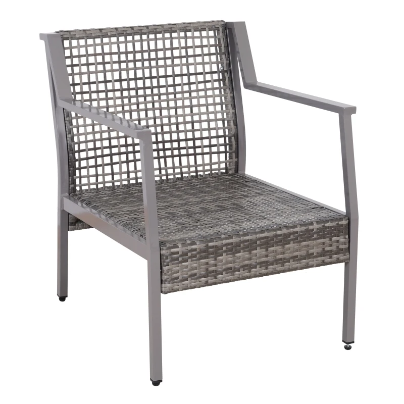 Outsunny 2 Piece Rattan Wicker Patio Dining Chairs, Patio Furniture Set with Armrest, Cushions for Backyard, Garden, Grey