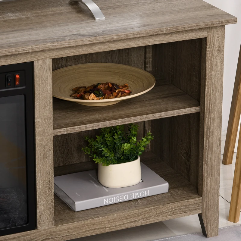 HOMCOM 60" W x 23.5" H Electric Fireplace Mantel TV Stand, Media Console Center Cabinet with 2 Adjustable Shelves, 4 Cable Management Holes and Fits up to 65" TV, Brown