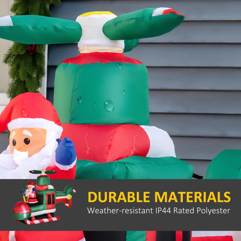 HOMCOM 5FT Christmas Inflatable Santa Claus Flying Helicopter with Built-in LED Lights, Outdoor Indoor Blow up Holiday Yard Decorations