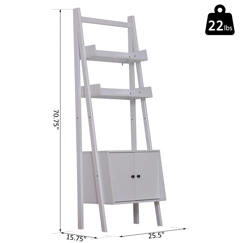 HOMCOM 3 Tier Ladder Bookcase Storage Cabinet Home Organizer Living Room White