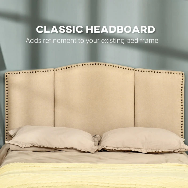 HOMCOM Upholstered Nailhead Trim Headboard, Home Bedroom Decoration for Full and Queen-Sized Beds, Beige