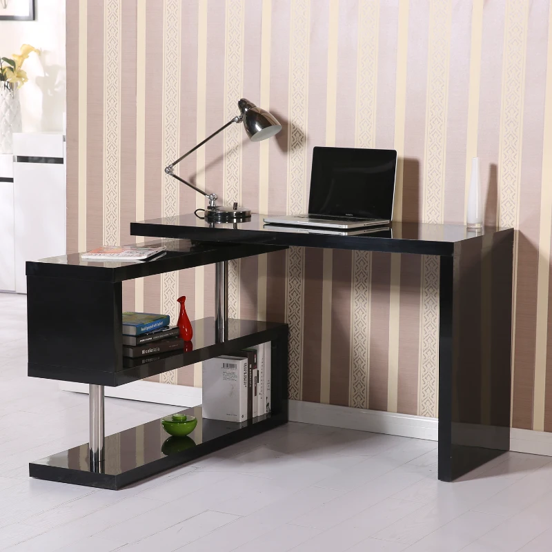 Corner Desk Set Shelves Home Furniture Wood Storage Organizer Study Office Black
