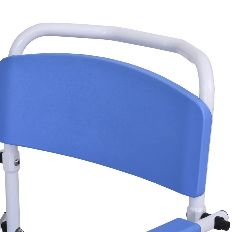 HOMCOM Accessibility Commode Wheelchair, Rolling Shower Wheelchair with 4 Castor Wheels, Rectangle Detachable Bucket, & Waterproof Design, 17" Seat Width, Blue