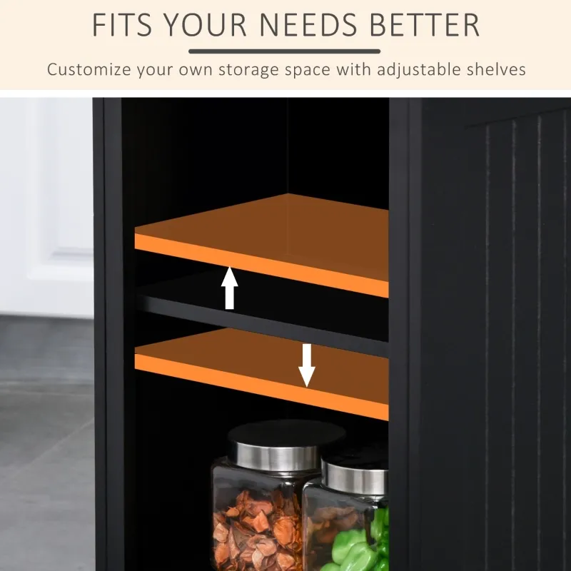 HOMCOM Fluted-Style Wooden Kitchen Island, Storage Cabinet with Drawer, Open Shelving, and Interior Shelving for Dining Room, Black