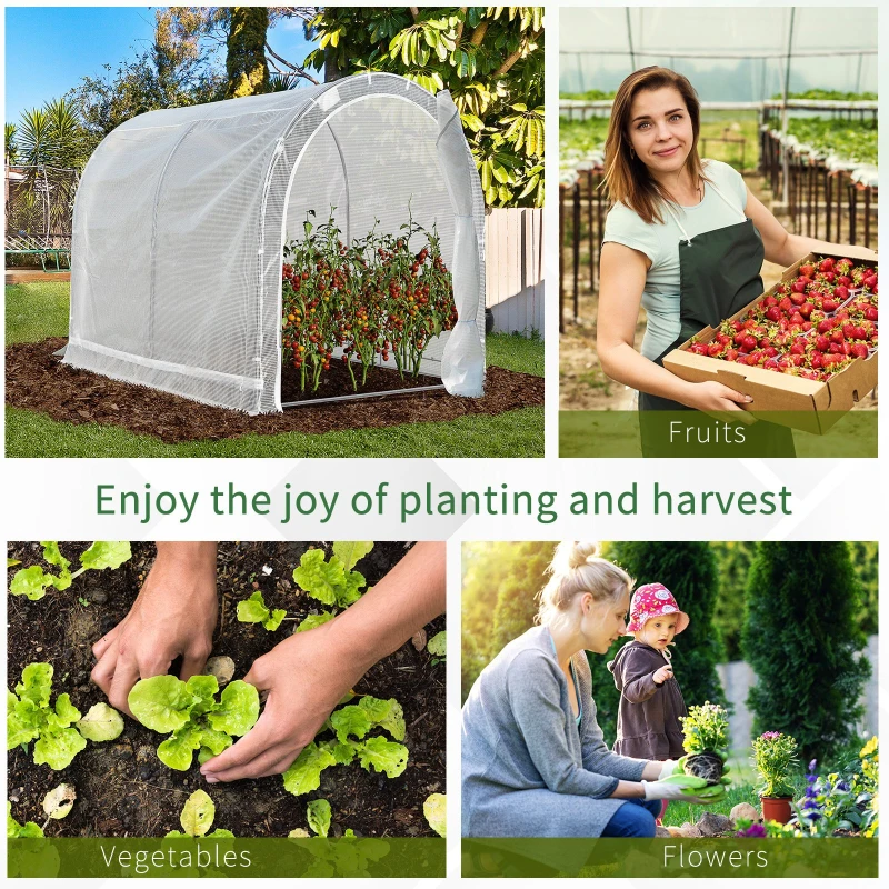 Outsunny 56" x 29" x 77" Mini Greenhouse Walk-in Greenhouse Garden Hot House with 2-Tier Shelving, Roll-Up Door & Weather Cover