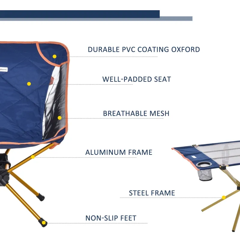 Outsunny Camping Table and 2 Chairs Set Lightweight Folding Set w/ Cup Holder & Carry Bag