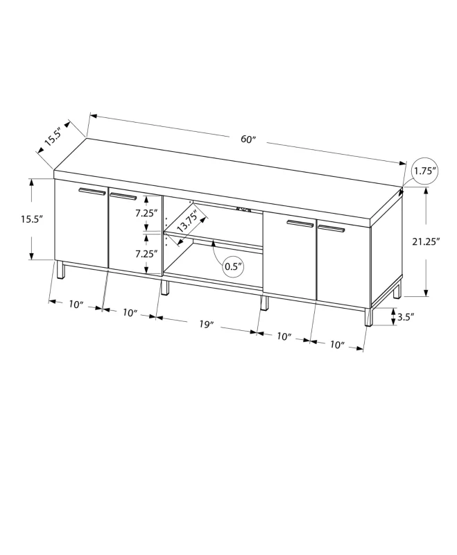 Monarch 60" Contemporary Hollow-Core Wood Grain-Look Double Door Storage Console TV Stand - Black / Grey Tones Finish