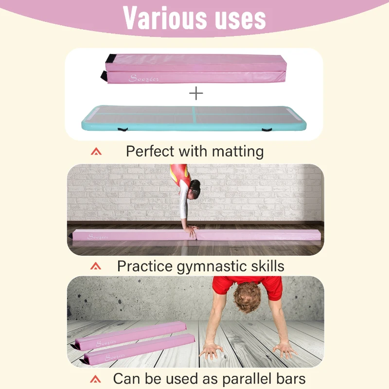 Soozier 8FT Folding Floor Balance Beam Foam Gymnastic Training Low Height Beam for Kids Home Gym Pink