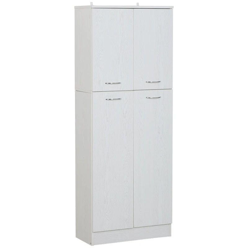 HOMCOM 62 Inch Tall 4-Door Kitchen Pantry Cupboard Storage Cabinet with Adjustable Shelves Home Furniture, White