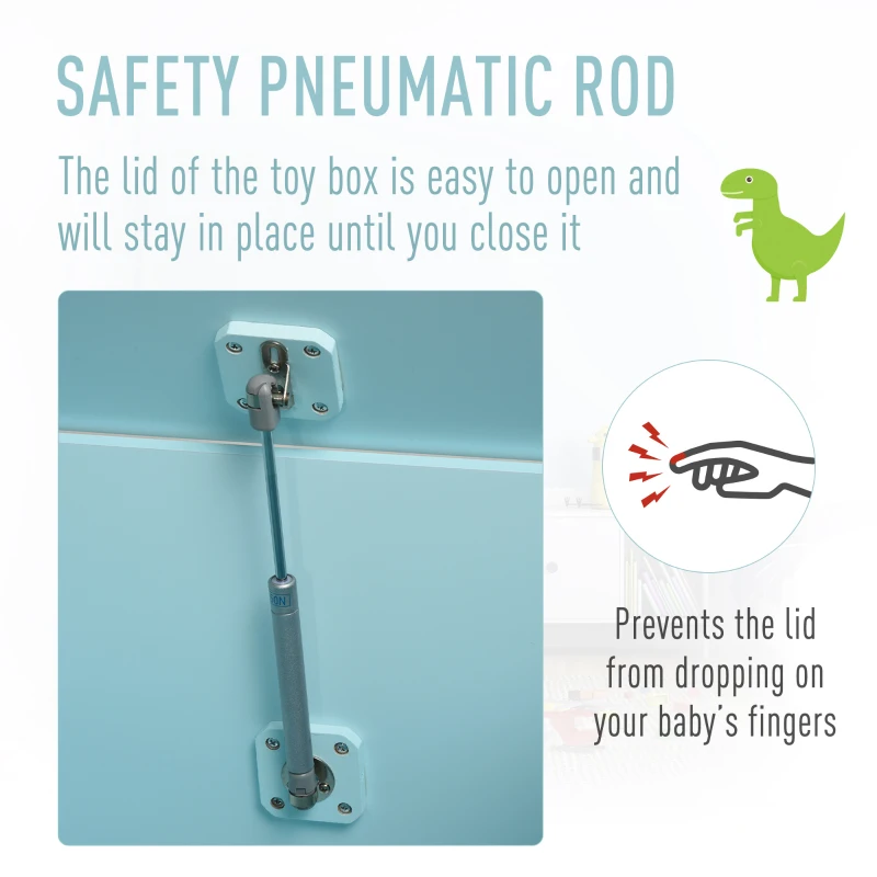 Qaba Kids Toy Chest Wooden Toy Storage Organizer Chest Box with Magnetic Hinge, Large Storage Space, & Groove Handle, Blue