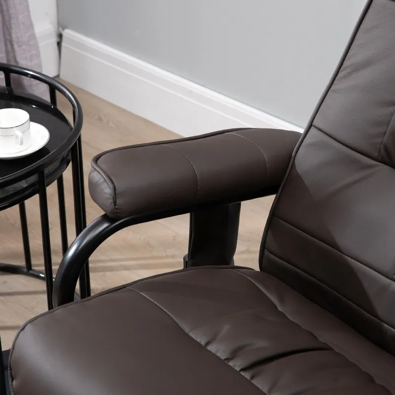 HOMCOM Massaging Faux Leather Recliner Chair and Ottoman Set, Swivel Vibration Massage Lounge Chair with Remote Control for Living Room, Bedroom, or Office, Brown