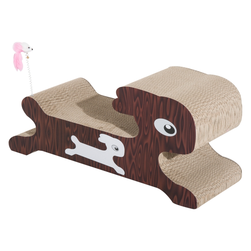 Open Box PawHut Brown Cat Rabbit-Shaped Scratcher Corrugated Cardboard Lounge Bed Play Toy Ball