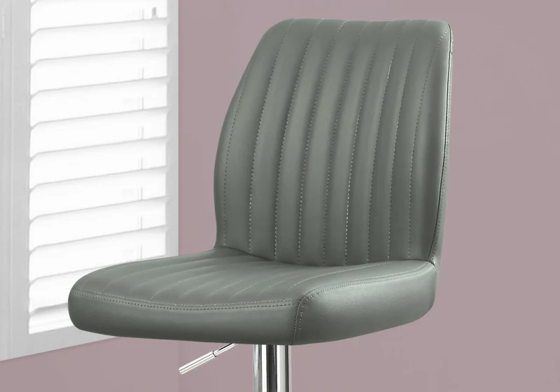 Monarch 2 Piece Contemporary PU Leather Vertical Ribbed Seat Chrome Base Hydraulic Lift Swivel Barstool Chair Set - Grey Finish
