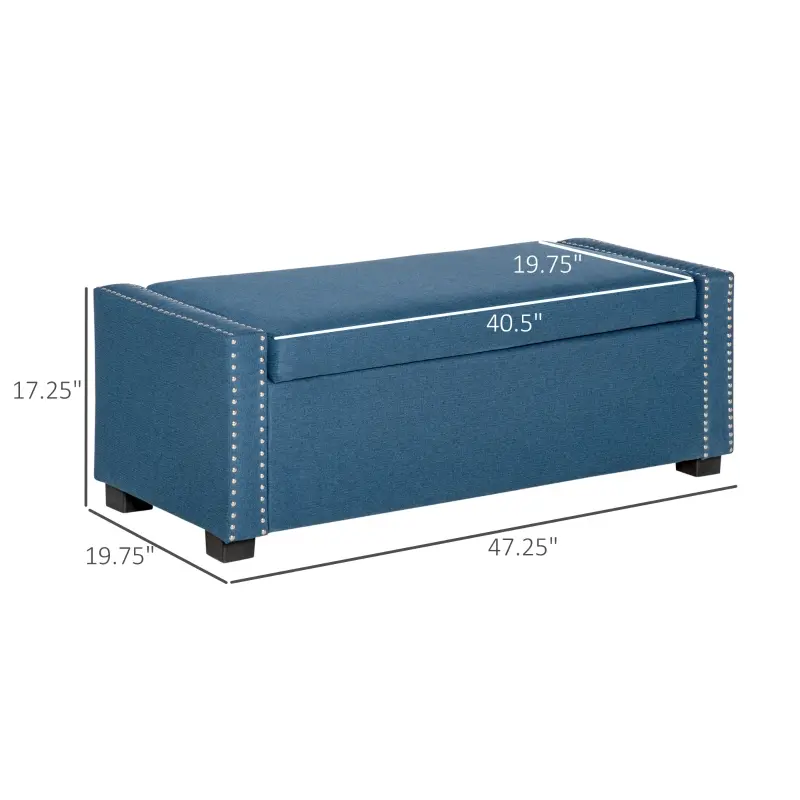 HOMCOM Nailhead Trim Upholstered Flip Top Storage Bench, Fabric Ottoman for Bedroom, or Living room, Blue
