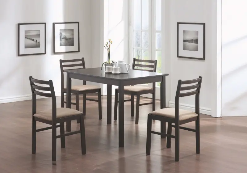 Monarch 5 Piece 43" Rectangular Wood Table and Padded Chairs Dining Set - Cappuccino Brown