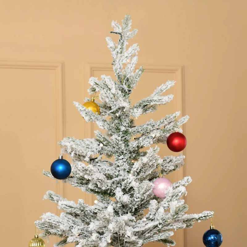HOMCOM 7ft Pre-Lit Snow-Flocked Noble Fir Artificial Christmas Tree with Realistic Branches, 198 LED Lights and 342 Tips