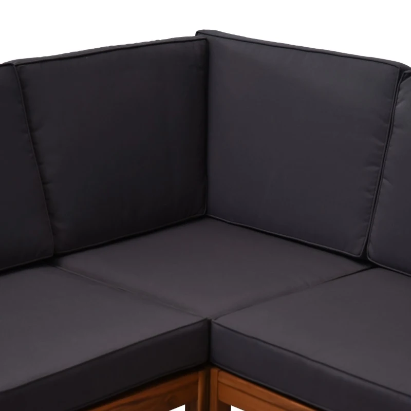 Outsunny 6 Piece L Shape Garden Sofa Set Solid Acacia Wood Garden Furniture Set with a Coffee Table for Yard and Bistro, Gray