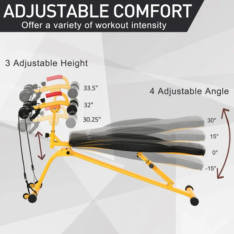 Soozier Multifunctional Sit Up and Dumbbell Weight Bench with 4-Angle Adjustable Backrest & Lightweight Portable Design - Yellow