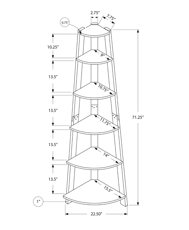 Monarch 72" Contemporary 5-Shelf Wood Grain-Look Corner Accent Display Bookcase - Cappuccino Finish