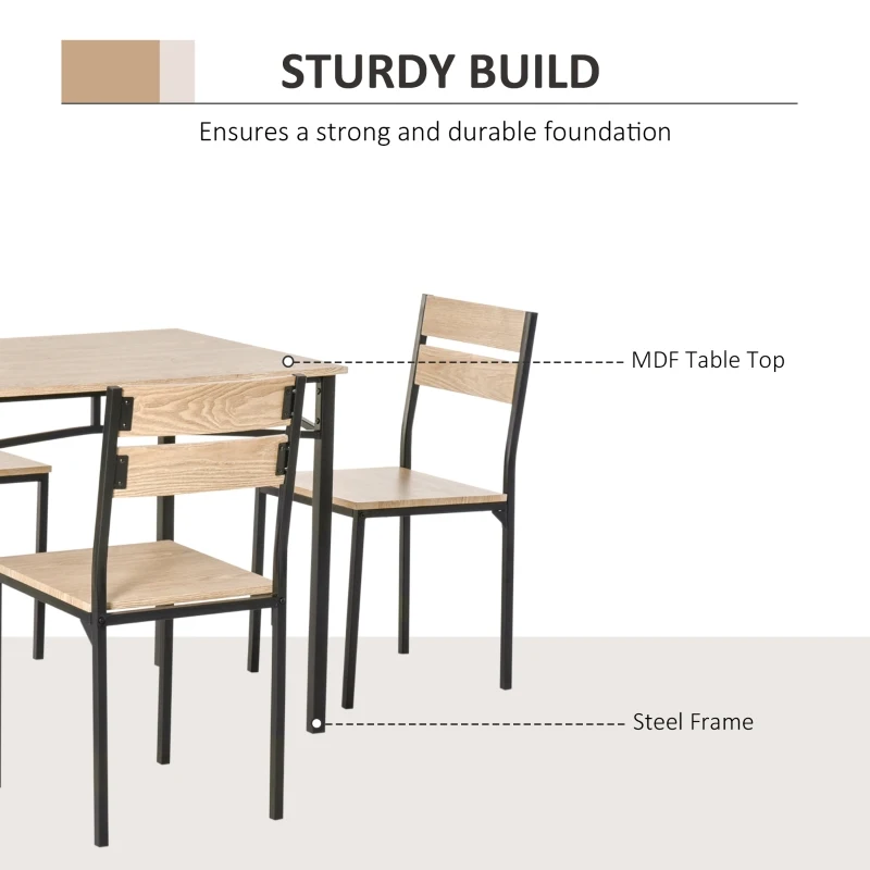 HOMCOM Rustic Industrial 5-Piece Dining Table Set Black Metal with 4 Chairs for Kitchen, or Dining Room, Oak
