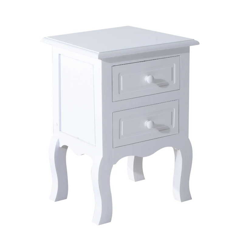 HOMCOM Wood Night Stand Bedside End Table with 2 Storage Drawers White