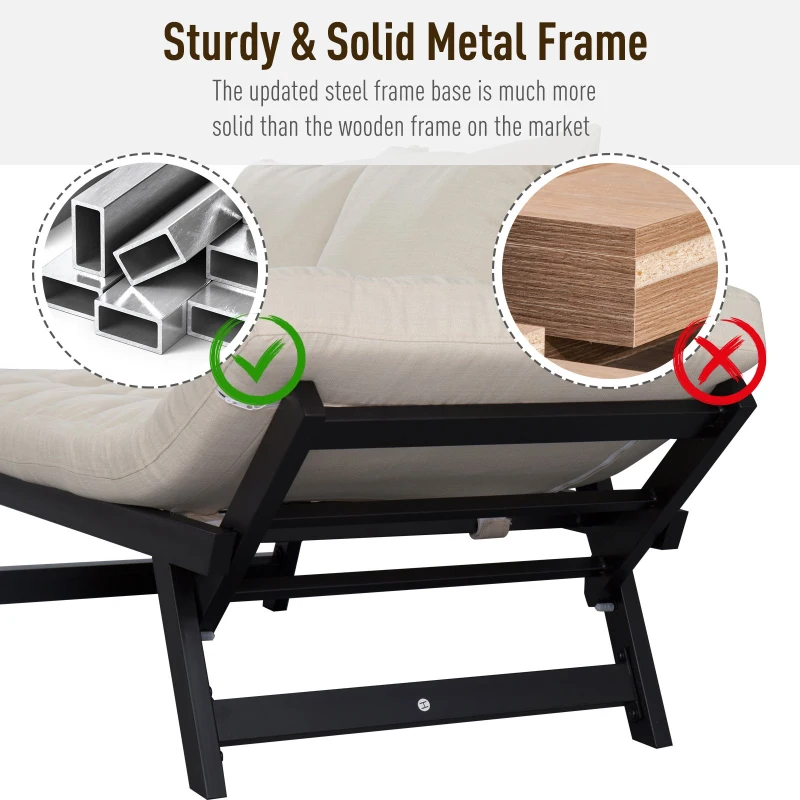 HOMCOM Convertible Adjustable 3-Position Sofa Bed Couch Chaise Lounge with Pillow