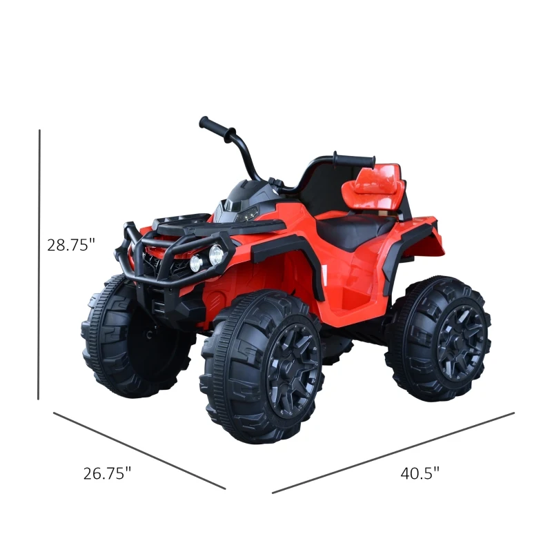 Aosom 12V Kids ATV Ride-on Four Wheeler Car with Bluetooth MP3 Real Working Headlights, Music/Radio Player, & Smooth Suspension, Red