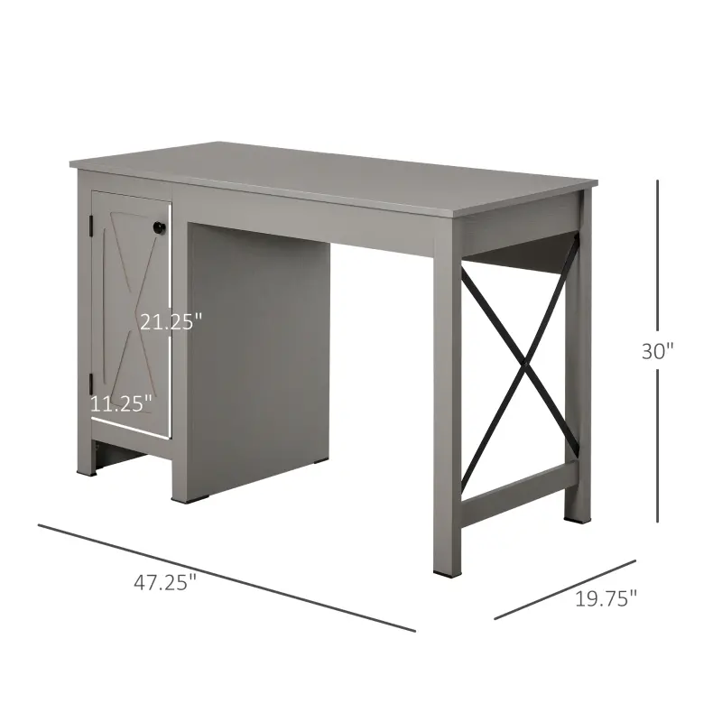 HOMCOM Home Office Writing Desk with Lower Storage Cabinet and X Bar Metal Frame, Grey