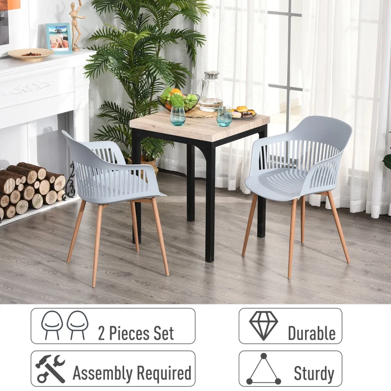 HOMCOM Set of 2 Plastic Dining Chair with Metal Legs for Living Room Bedroom Dining Room