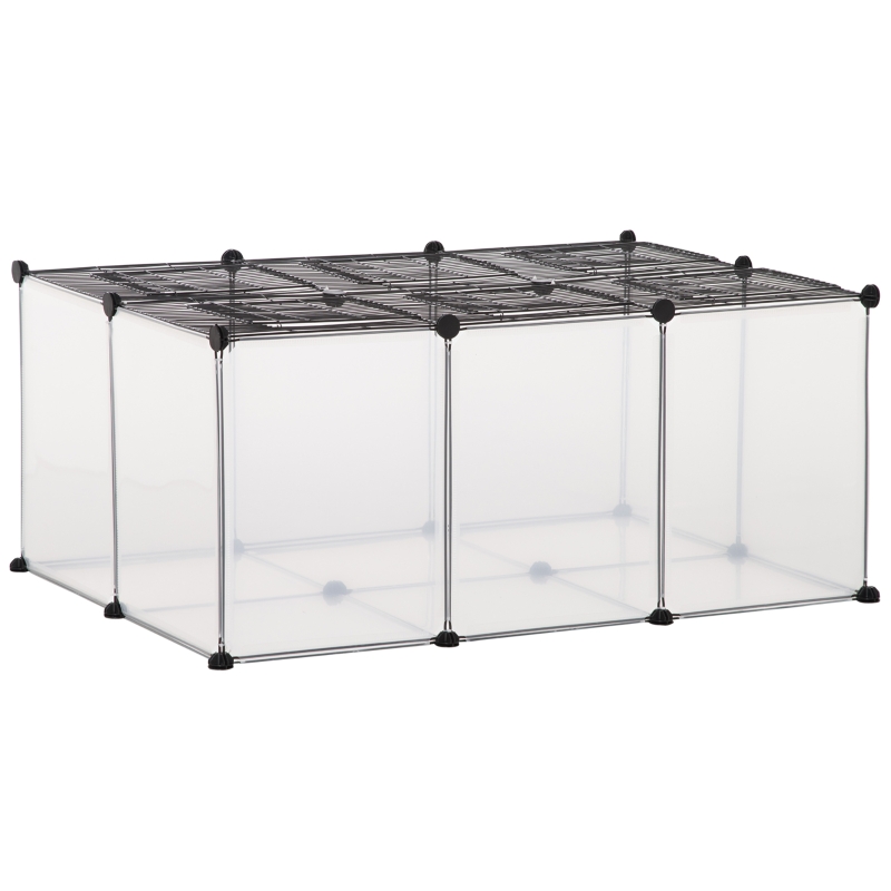 PawHut Pet Playpen with Door, Metal Mesh Cage with Mallet, Clear