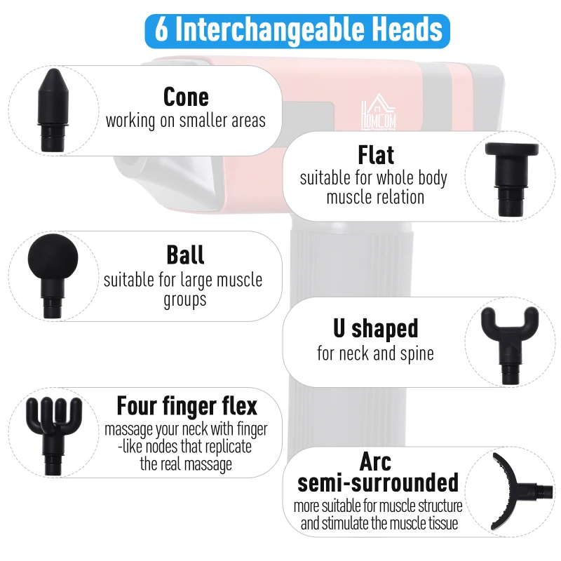 HOMCOM Handheld Massaging Gun Deep Tissue Muscle Massager  Super Quiet (20 Speed and 6 Heads)  with Travel Case