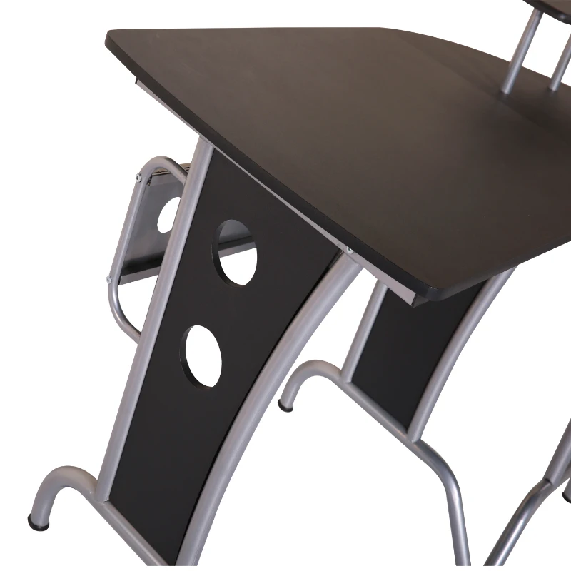 HOMCOM 65" L-Shape Desk Corner Computer Table Space Saving Home Office Wood with CPU Stand Black