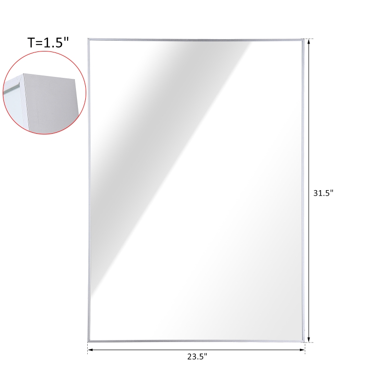 kleankin 24”Lx32”W Wall Mounted Bathroom Vanity Wall Mirror Rectangular Aluminum Alloy Frame Horizontal/Vertical Hanging