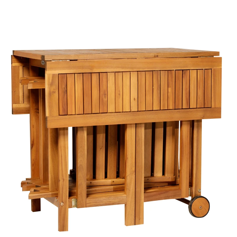 Outsunny 5pcs Acacia Wood Dining Set Expandable Table Compact Folding Chair